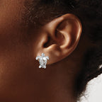 Sterling Silver Rhodium-Plated Polished Flower Back Turtle Post Earrings