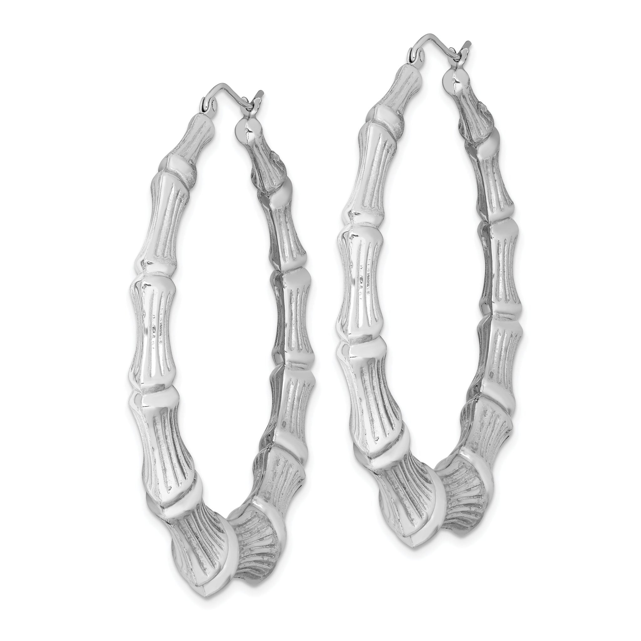 Sterling Silver Rhodium-plated Bamboo Round Hoop Earrings Secondary image