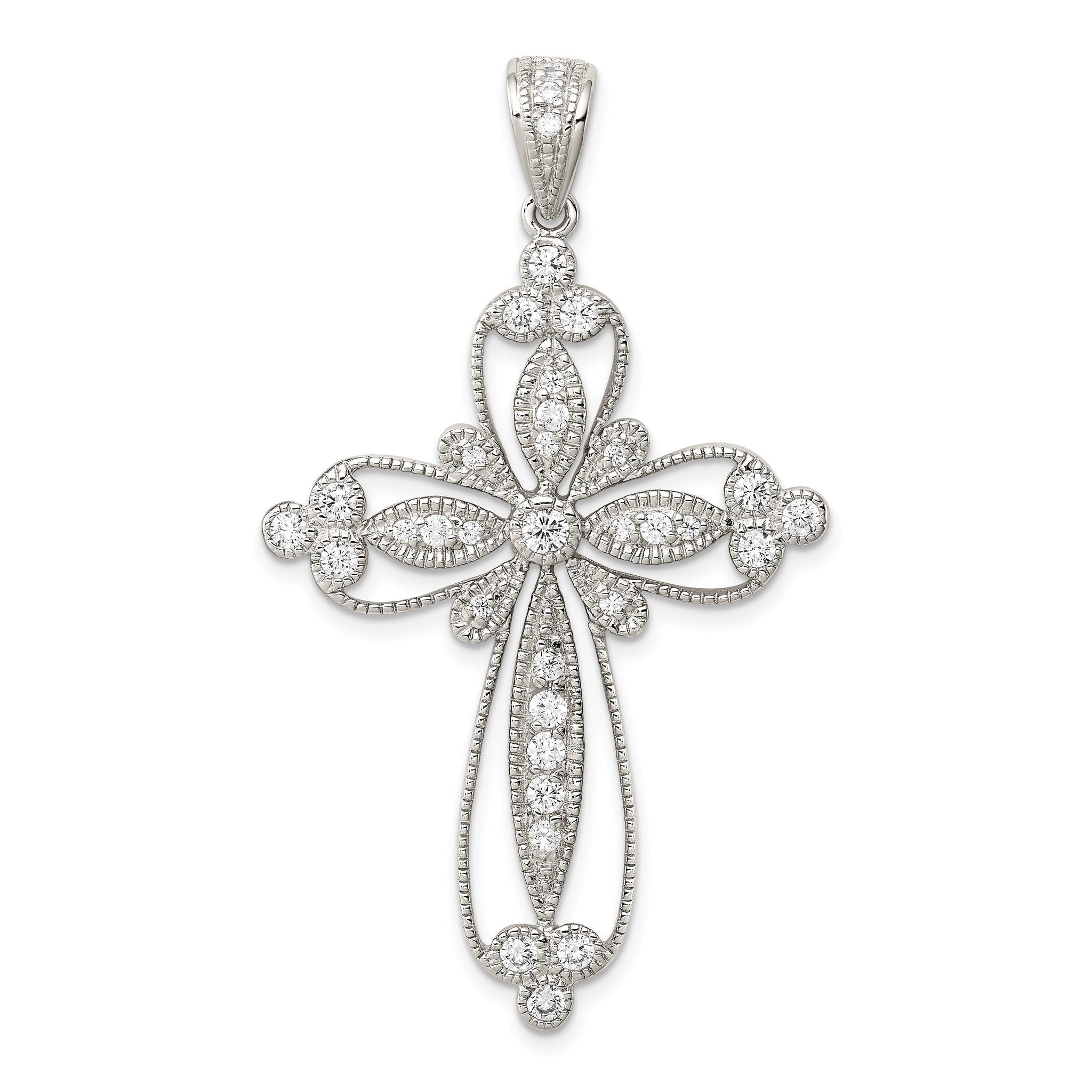 Sophia Jewelers Sterling Silver CZ Filigree Cross Pendant Rhodium-Plated Main image