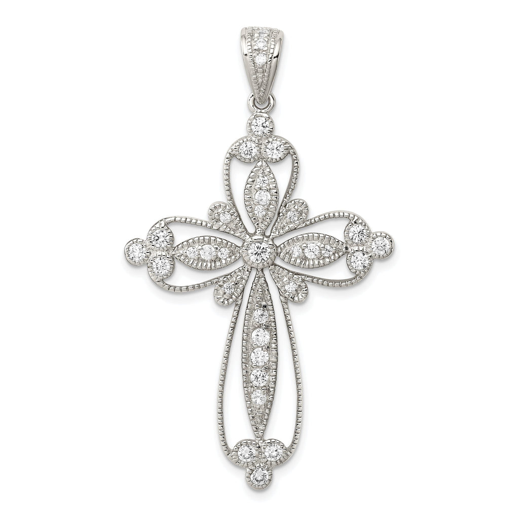 Sophia Jewelers Sterling Silver CZ Filigree Cross Pendant Rhodium-Plated