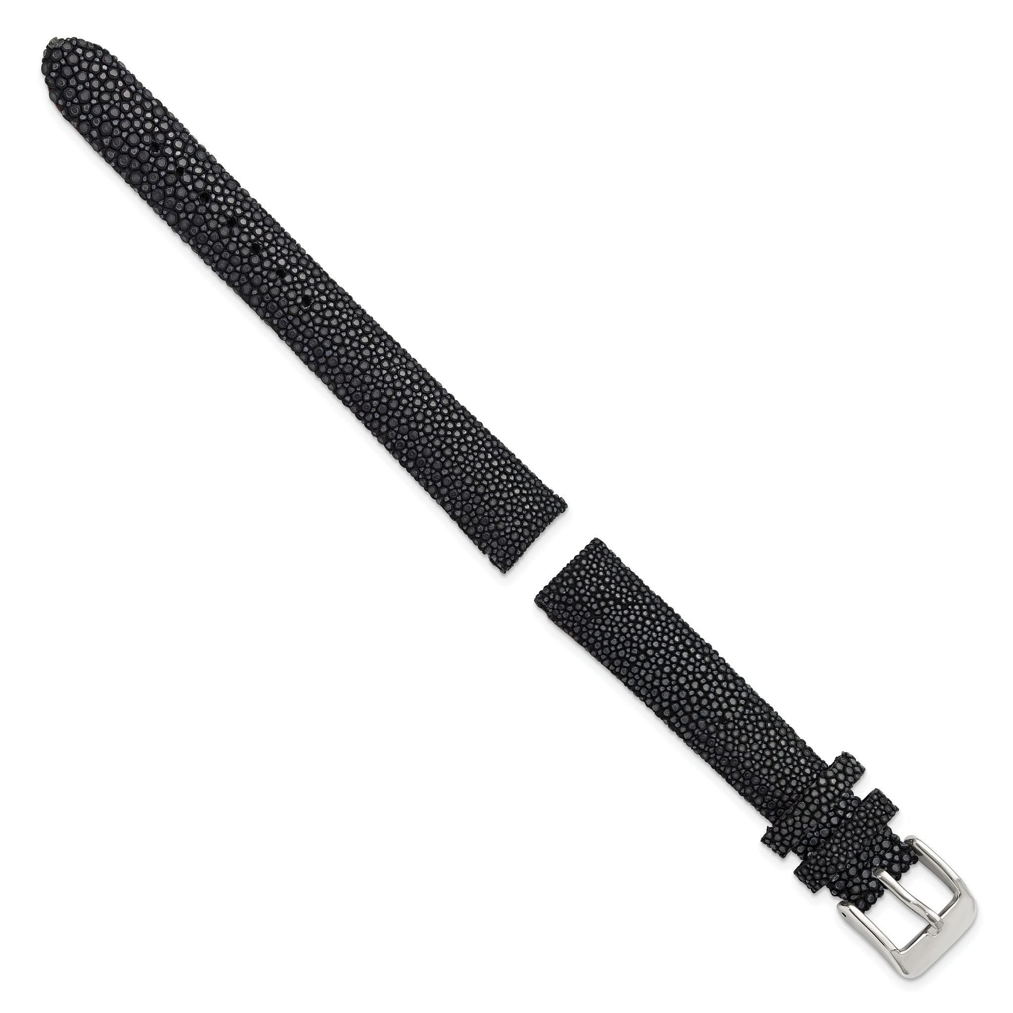 16mm Black Genuine Stingray with Silver-tone Buckle 7.5 inch Watch Band