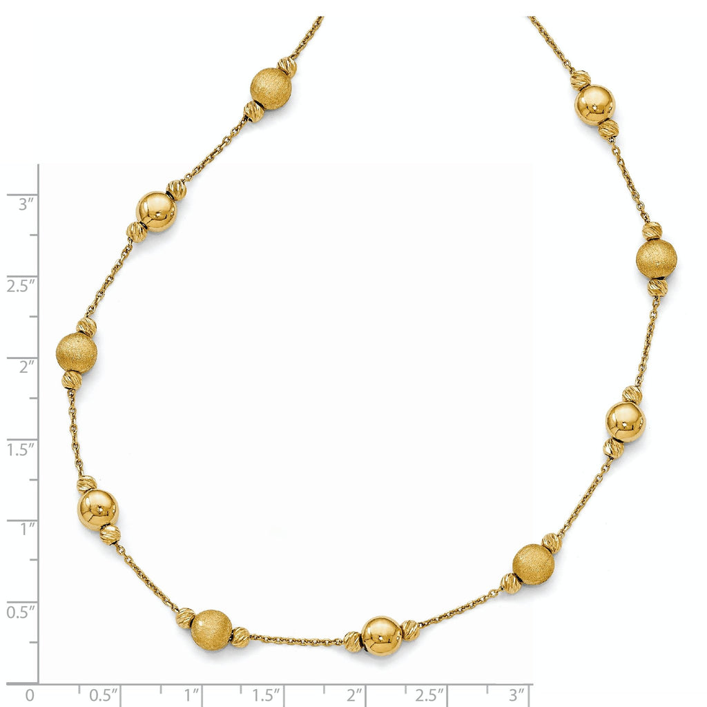 14K Gold Beaded Necklace with Brushed Finish and Lifetime Warranty