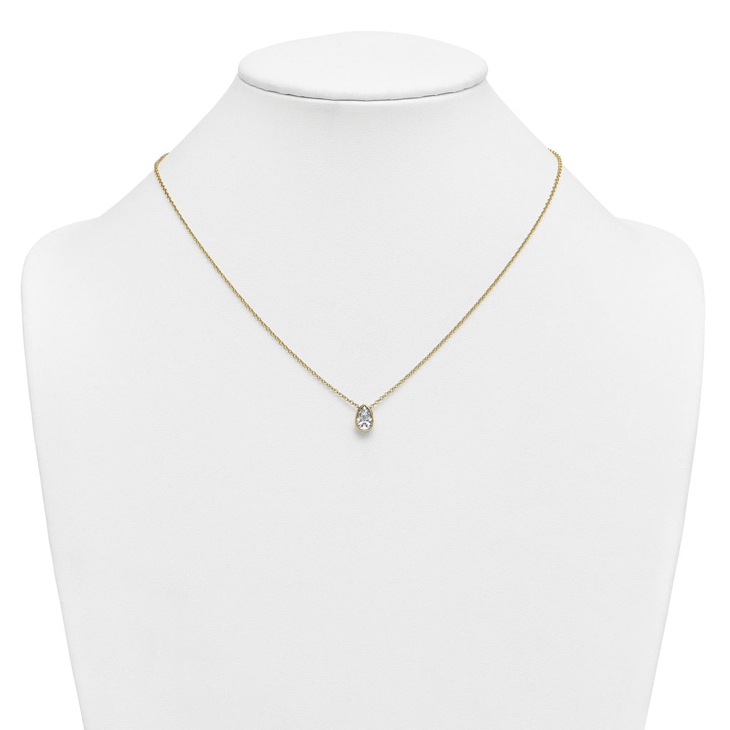 14k 1 carat Certified Lab Grown Diamond VS+ F+ Pear Complete 18 inch Bezel Set Solitaire Necklace