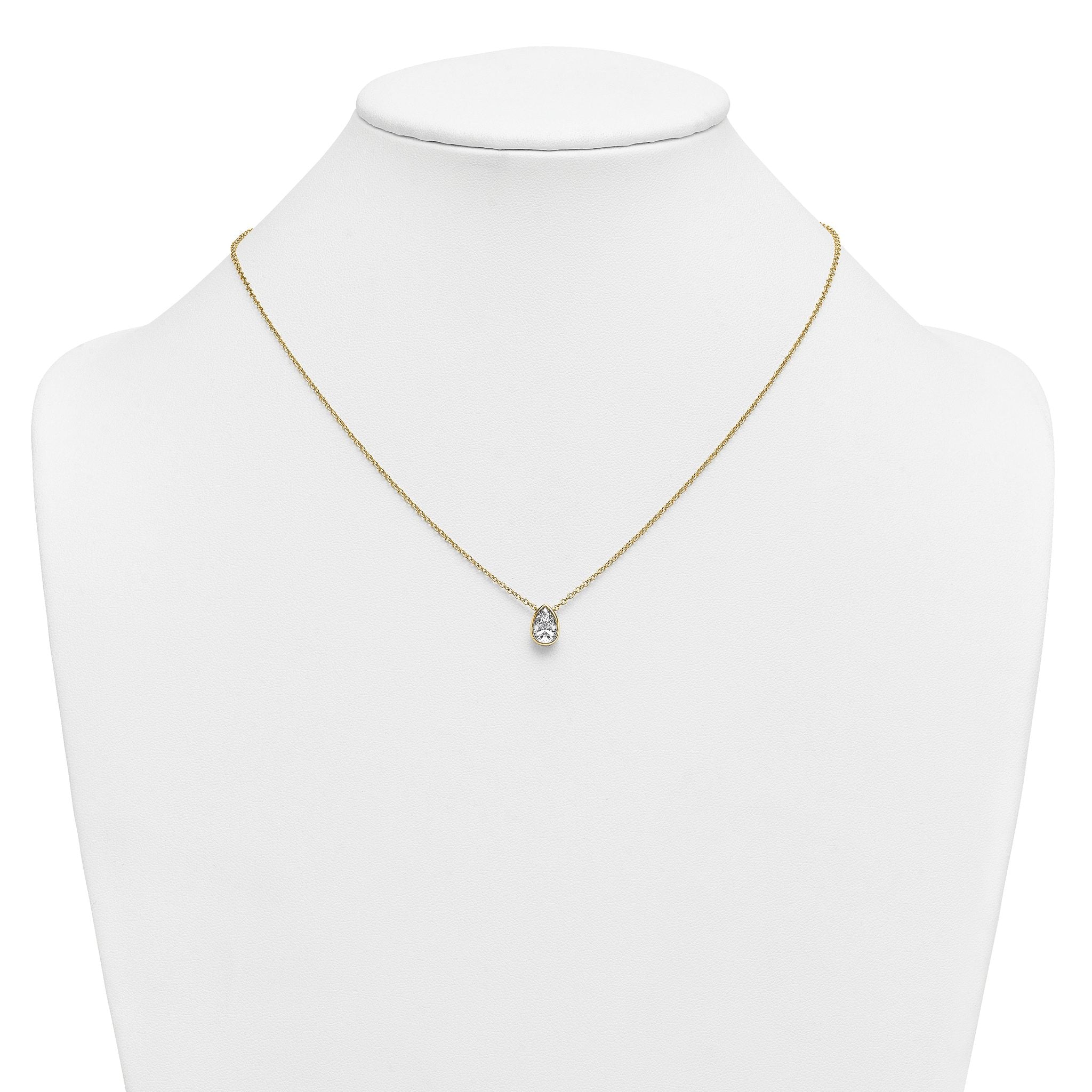 14k 1 carat Certified Lab Grown Diamond VS+ F+ Pear Complete 18 inch Bezel Set Solitaire Necklace