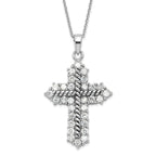 Sophia Jewelers Sterling Silver CZ Cross Necklace with Polished Antiqued Finish