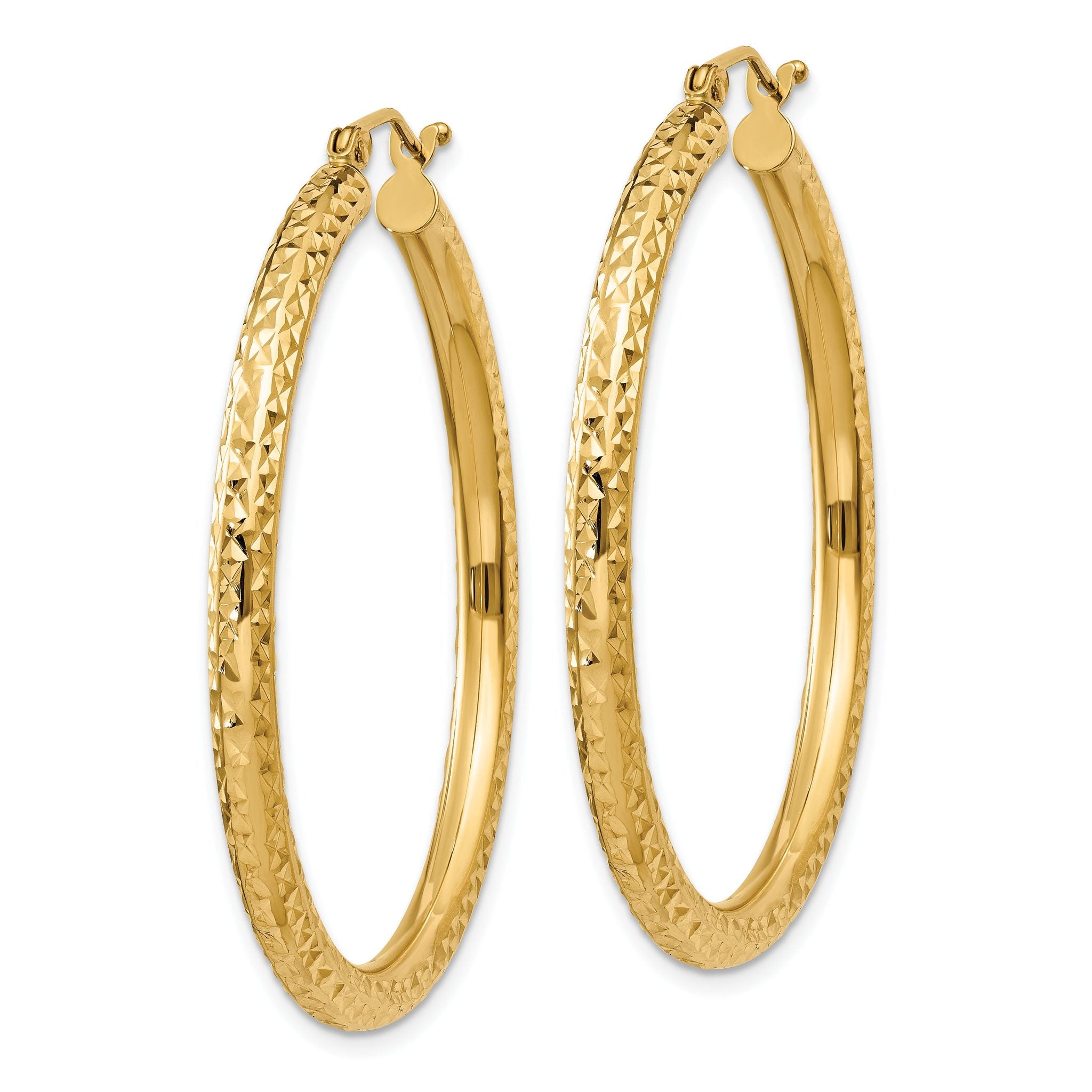 10k Diamond-cut 3mm Round Hoop Earrings Secondary image