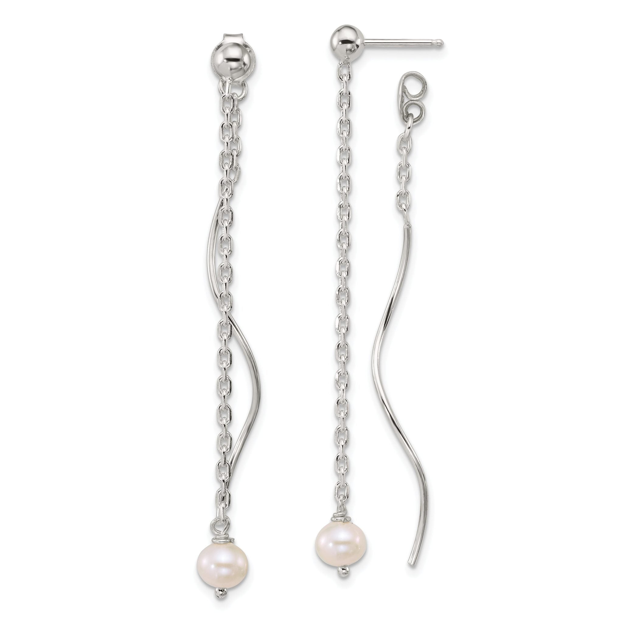 Sterling Silver Polished Fancy Freshwater Cultured Pearl on Chain and Twist Dangle Post Earrings Main image