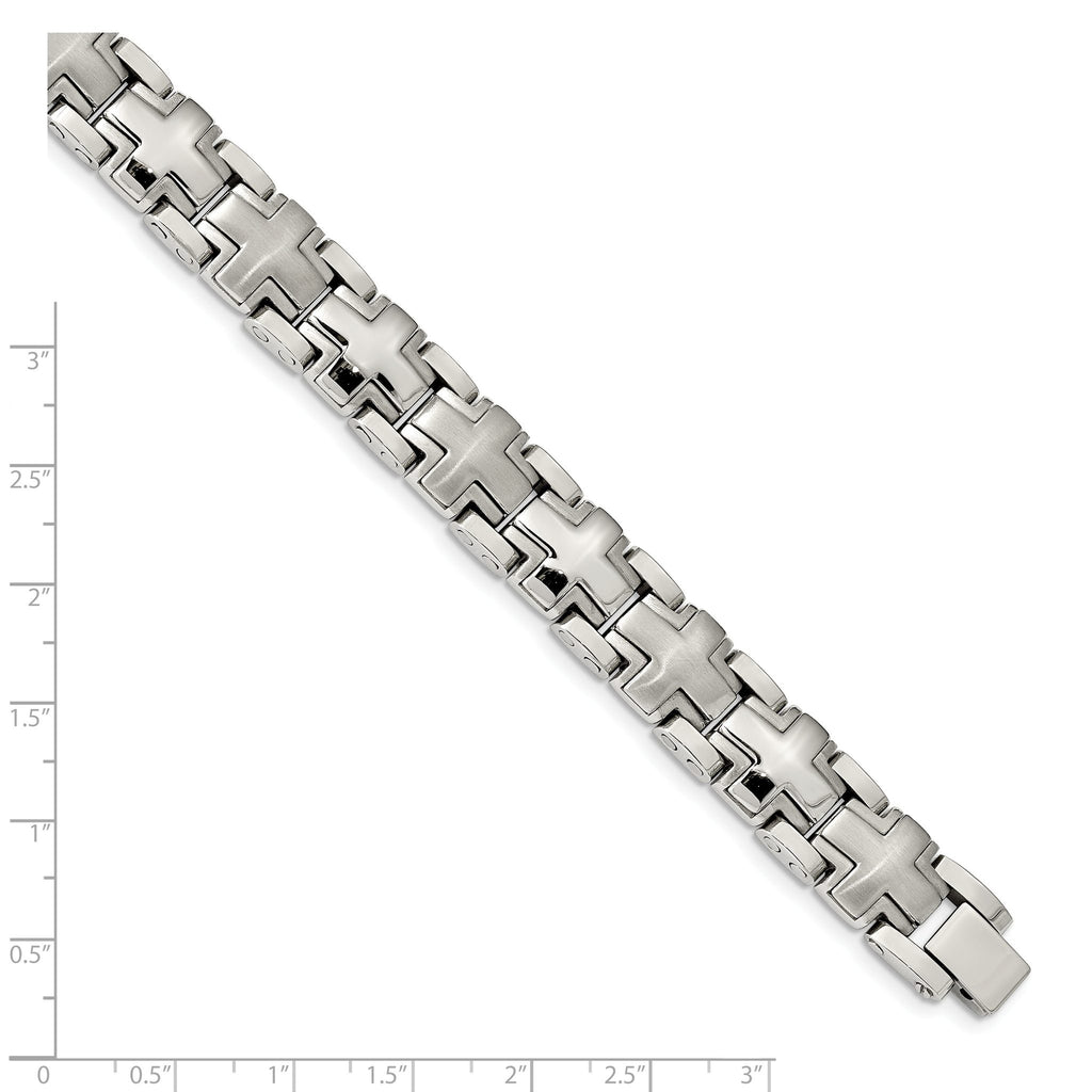 Stainless Steel Brushed and Polished Cross Link Bracelet for Men