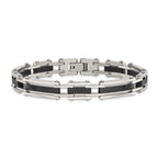 Stainless Steel Polished Black IP-plated with Black Carbon Fiber Link Bracelet for Men