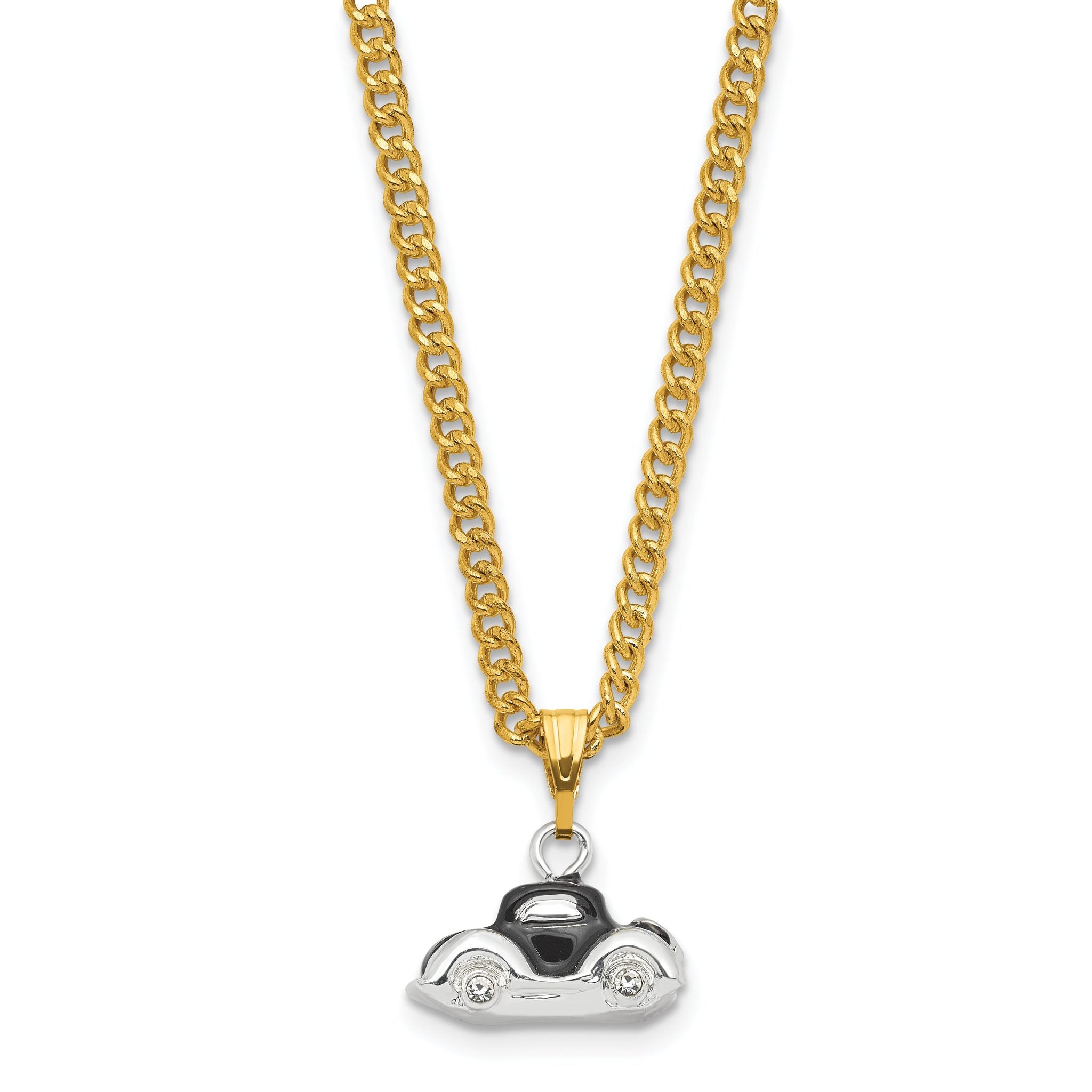 Luxury Giftware by Jere Pewter Bejeweled Crystals Silver-tone Enameled DEAN Black and White Car Trinket Box with Matching 18 Inch Necklace