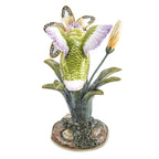 Luxury Giftware by Jere Pewter Bejeweled Crystals Gold-tone Enameled VIOLA Hummingbird & Daylily Trinket Box with Matching 18 Inch Necklace