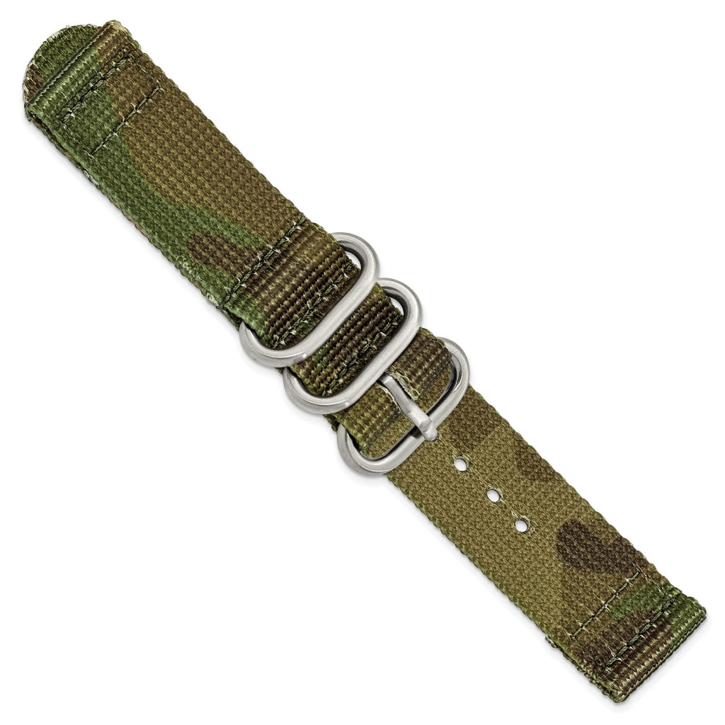 Green Camo Ballistic Nylon Watch Band in Stainless Steel, 20mm