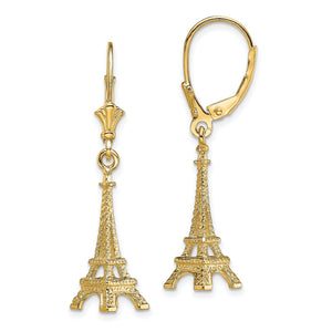 Eiffel Tower Leverback Earrings in 14K Yellow Gold - Sophia Jewelers