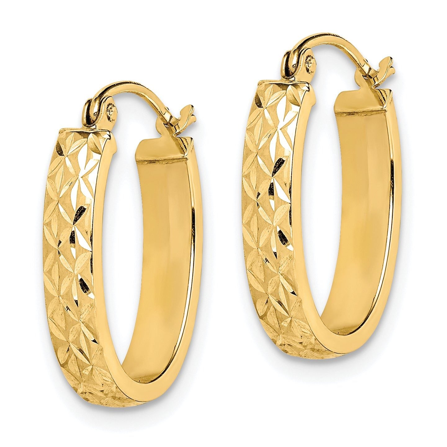 10K Yellow Gold Diamond-Cut Oval Hoop Earrings with Polished Finish Secondary image