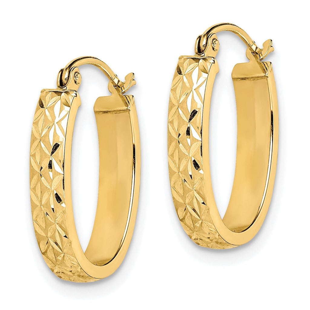 10K Yellow Gold Diamond-Cut Oval Hoop Earrings with Polished Finish