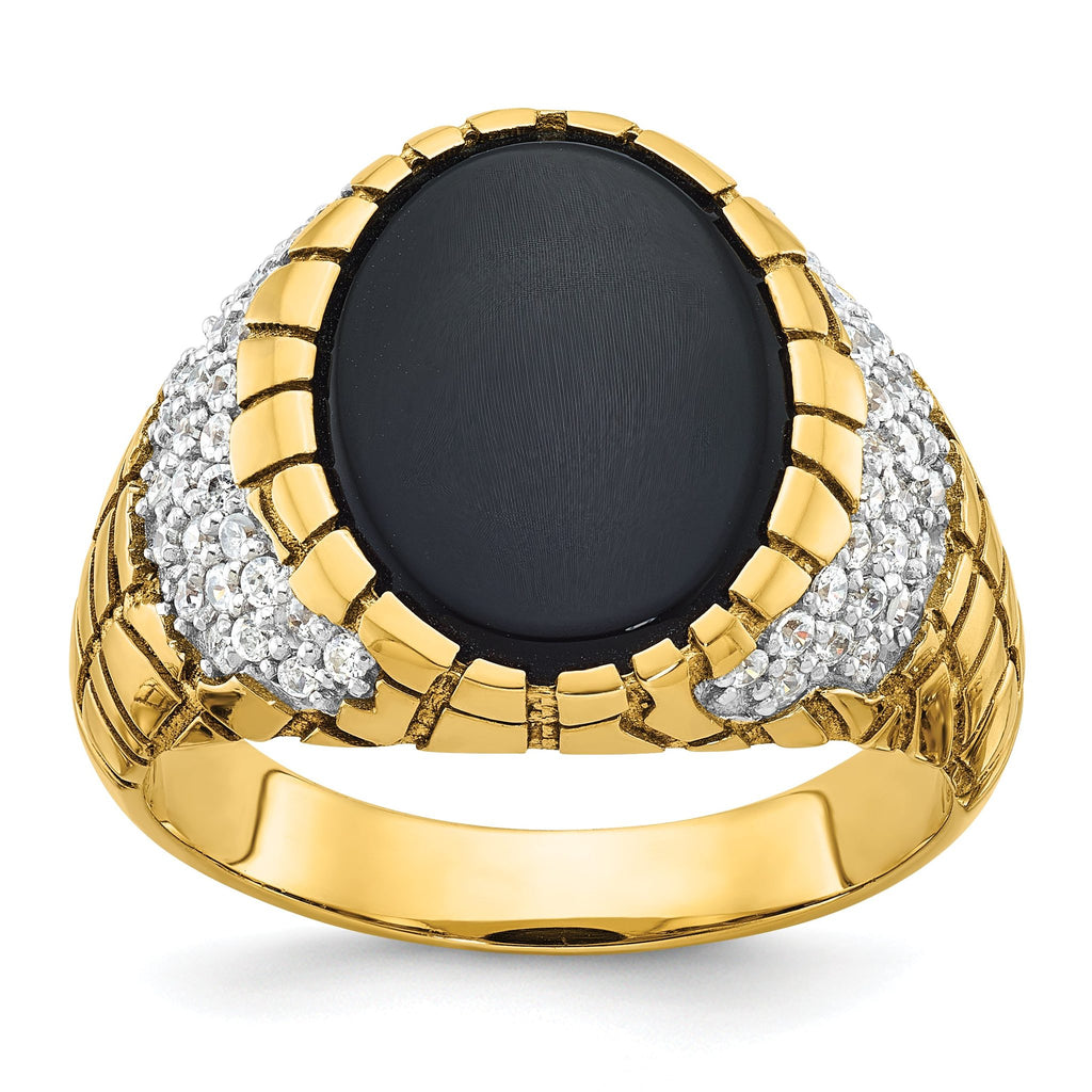 14k Mens Oval Onyx and 7/8 carat Diamond Nugget Complete Ring