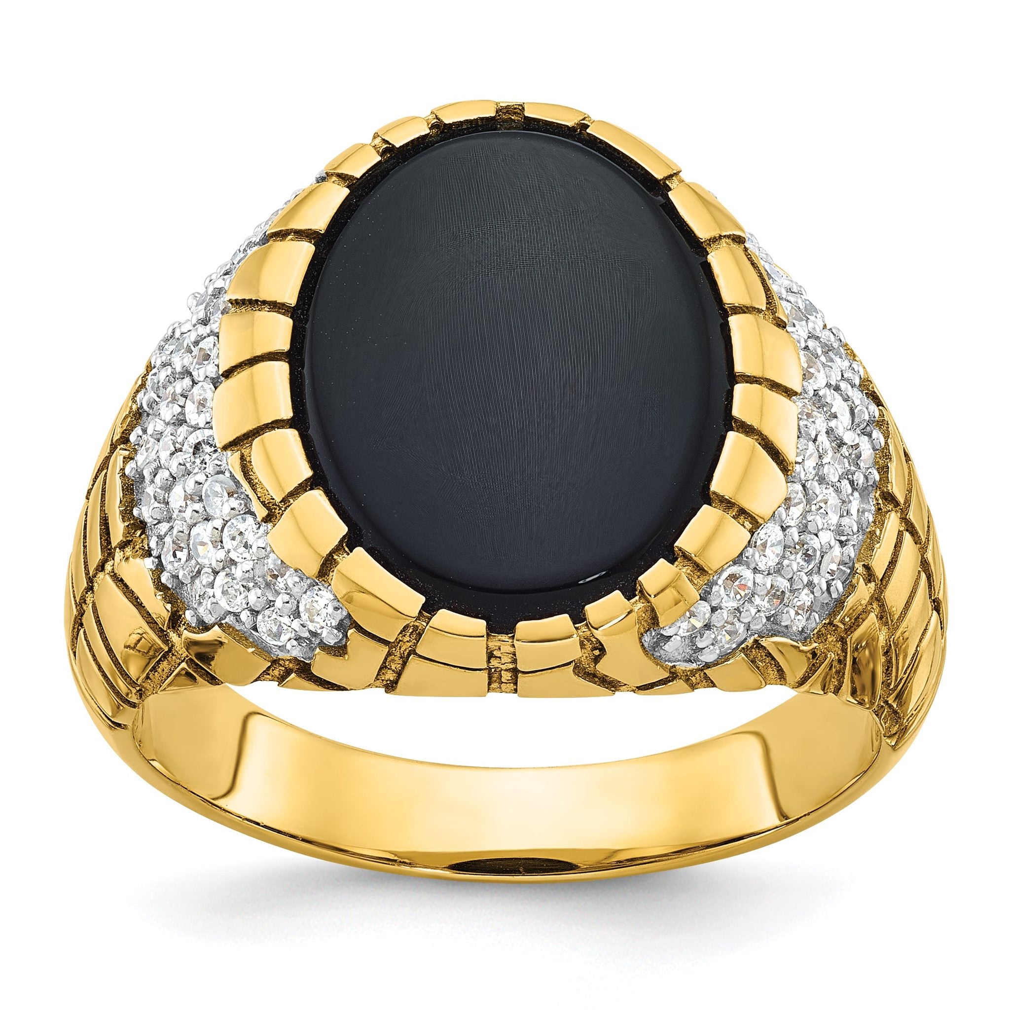 14k Mens Oval Onyx and 7/8 carat Diamond Nugget Complete Ring