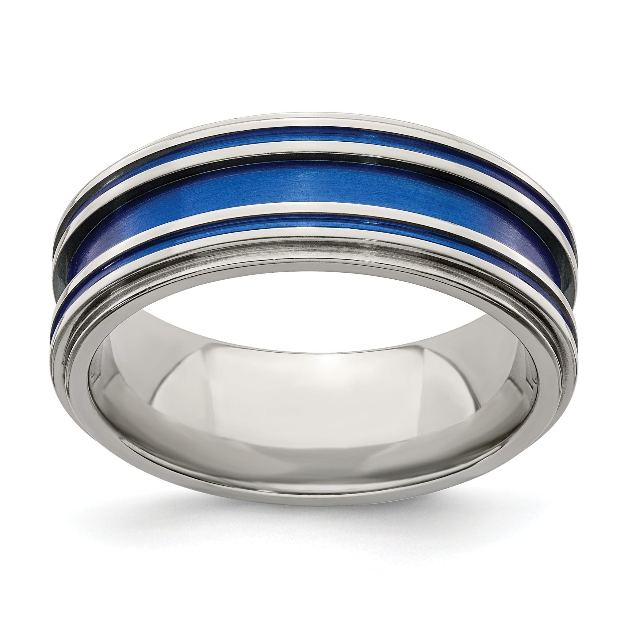 Edward Mirell Titanium with Blue Anodized Grooves 8mm Band Main image