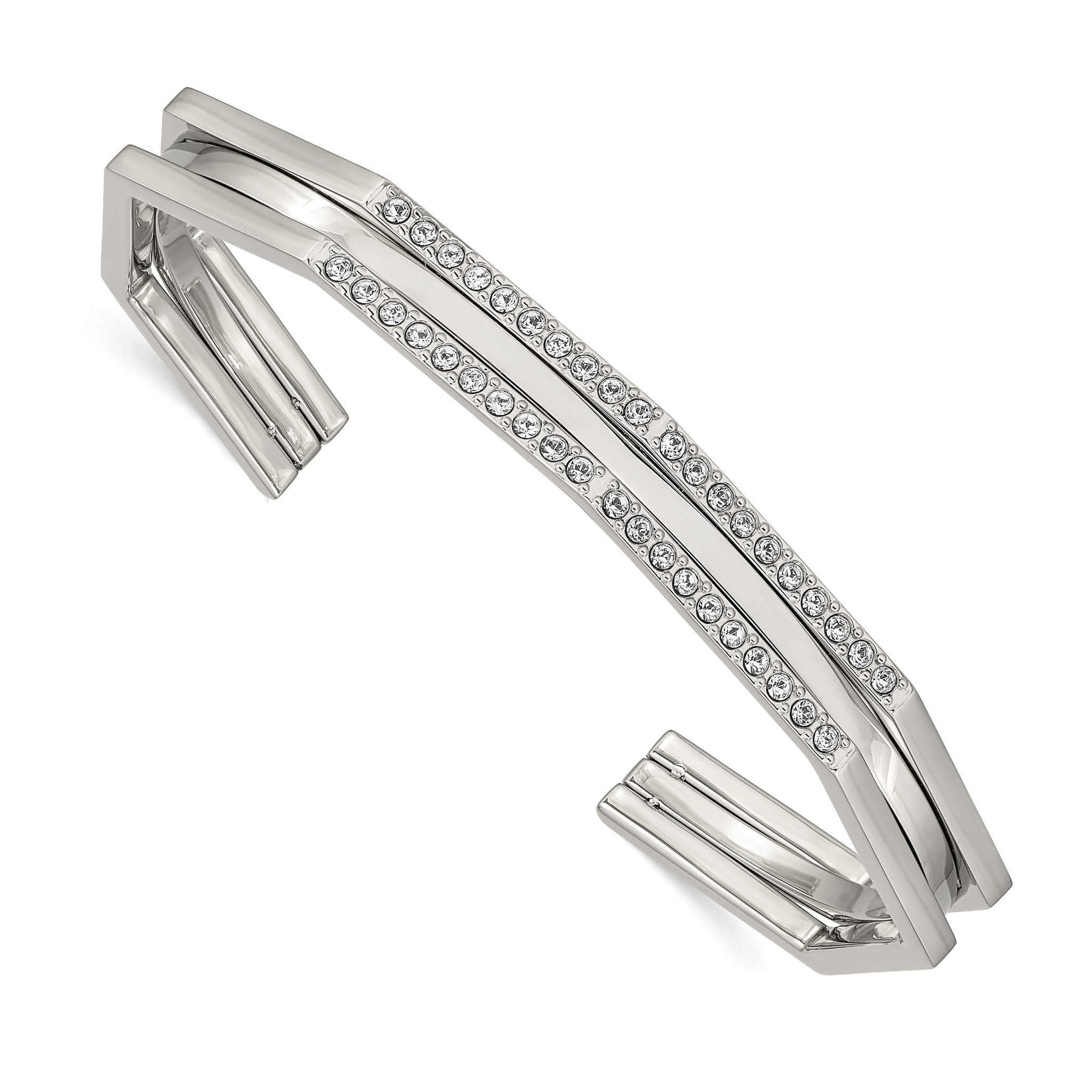 Stainless Steel Polished with Crystal 7mm Cuff Bangle Bracelet for Women Main image
