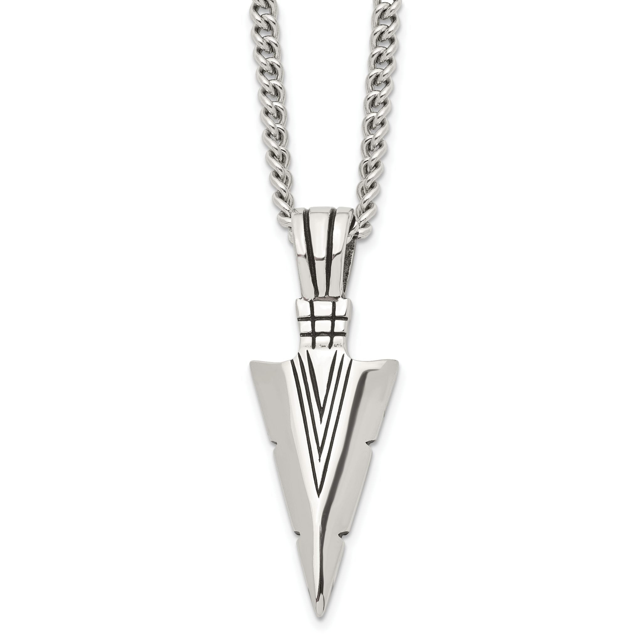 Chisel Stainless Steel Men's Dagger Pendant Necklace with Antiqued Finish