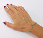 Sterling Silver Rh-plated Polished CZ Heart/Arrow Attached Ring/Bracelet