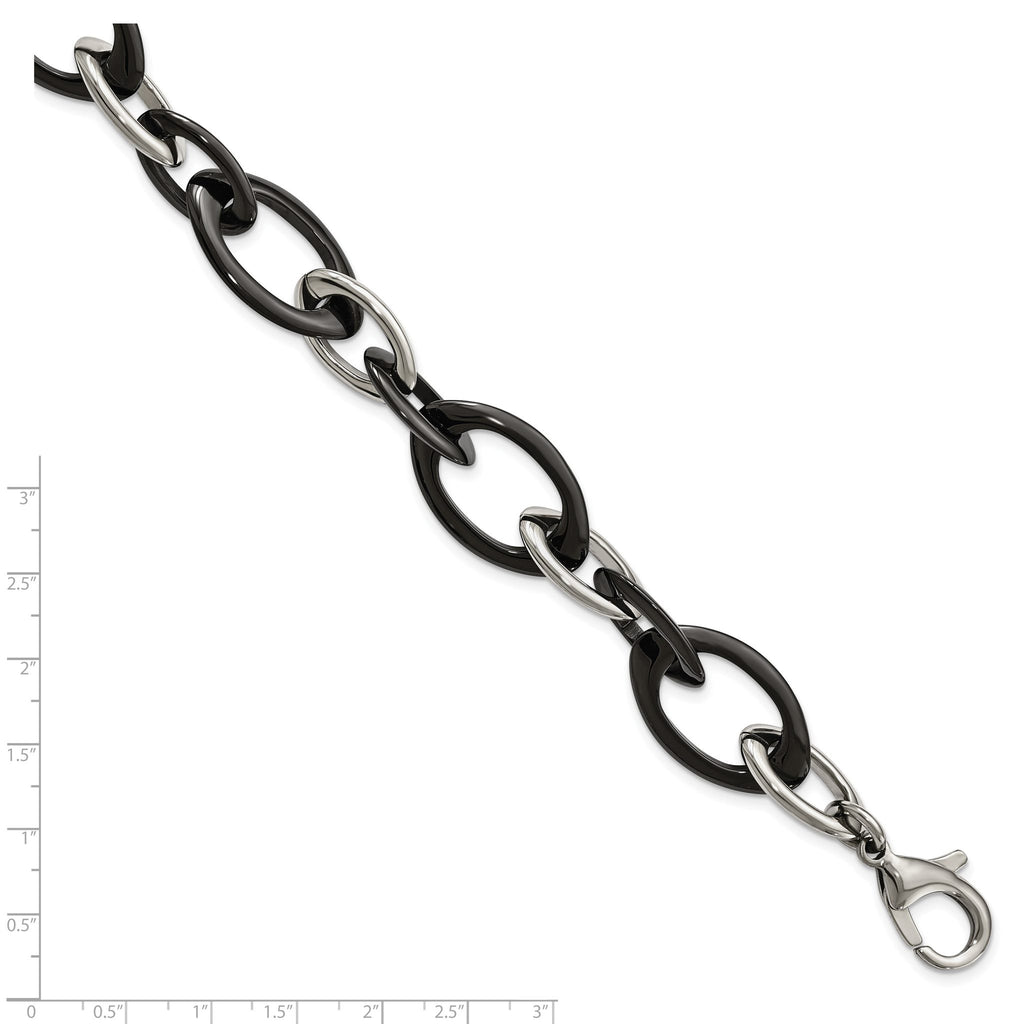 Stainless Steel Polished with Black Ceramic Open Link Bracelet