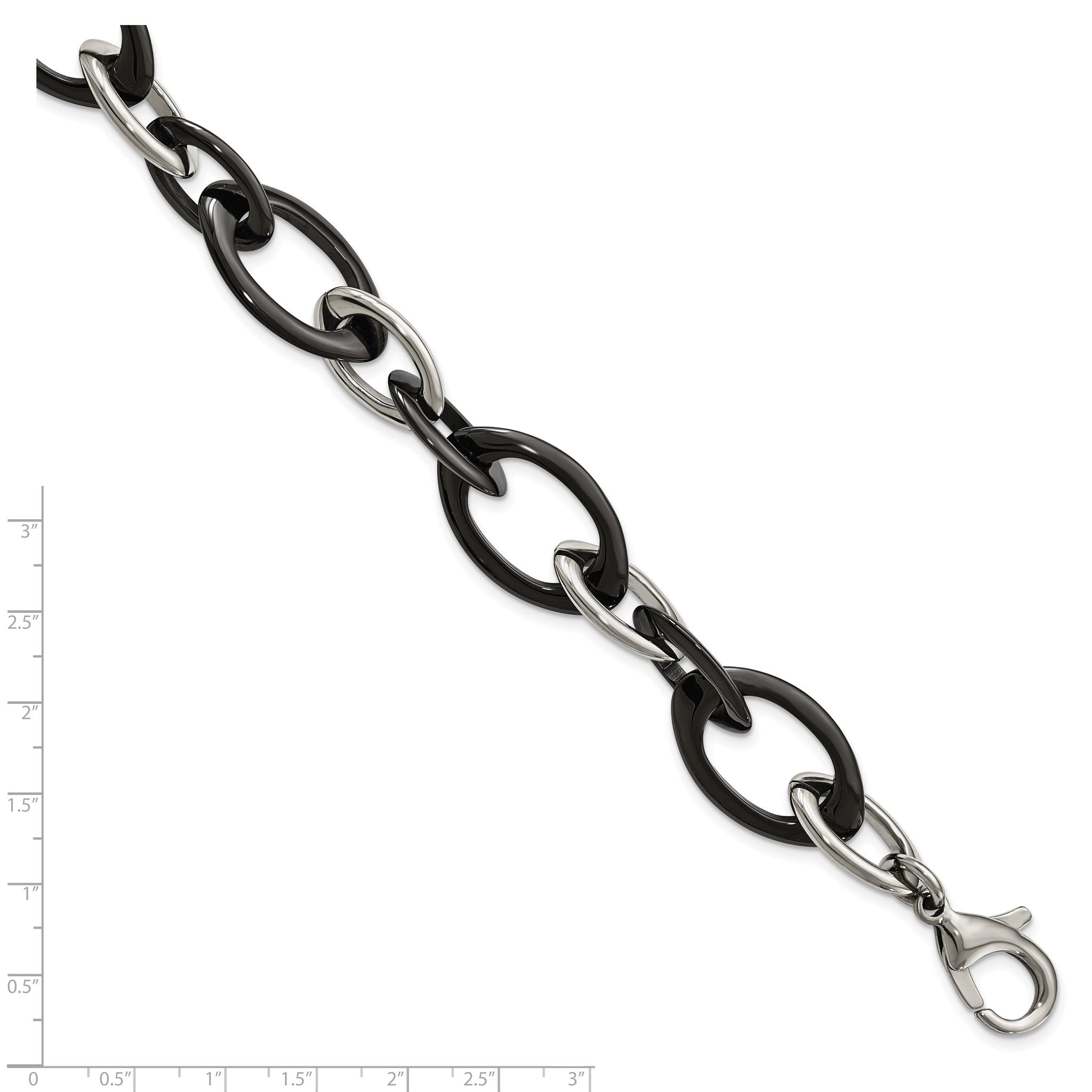 Stainless Steel Polished with Black Ceramic Open Link Bracelet