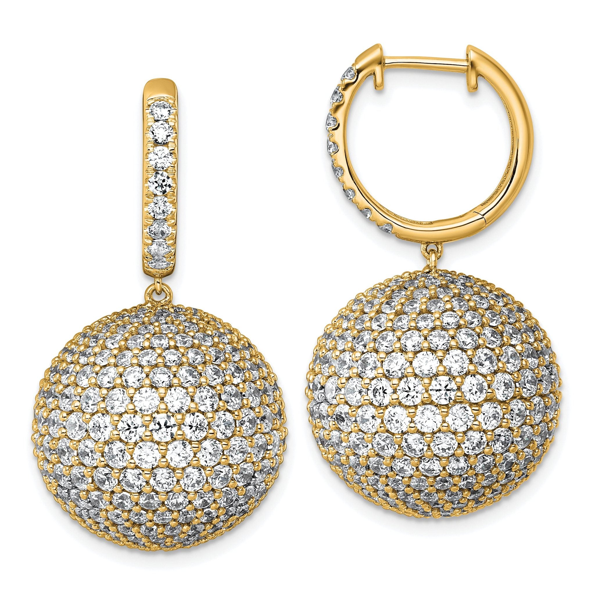 14k 13 7/8 carat Lab Grown Diamond VS+ F+ Pave Ball Complete Dangle Hoop Earrings Main image