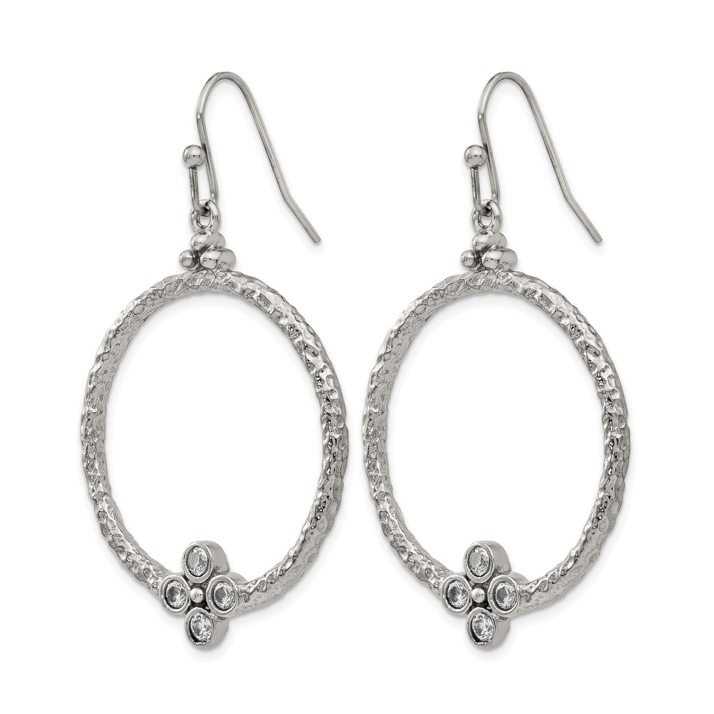 Stainless Steel Polished Textured Cubic Zirconia Drop Dangle Earrings for Women