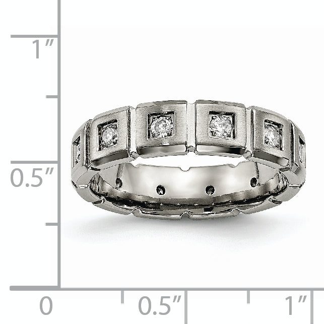 Grooved CZ Wedding Band in Titanium, 5mm