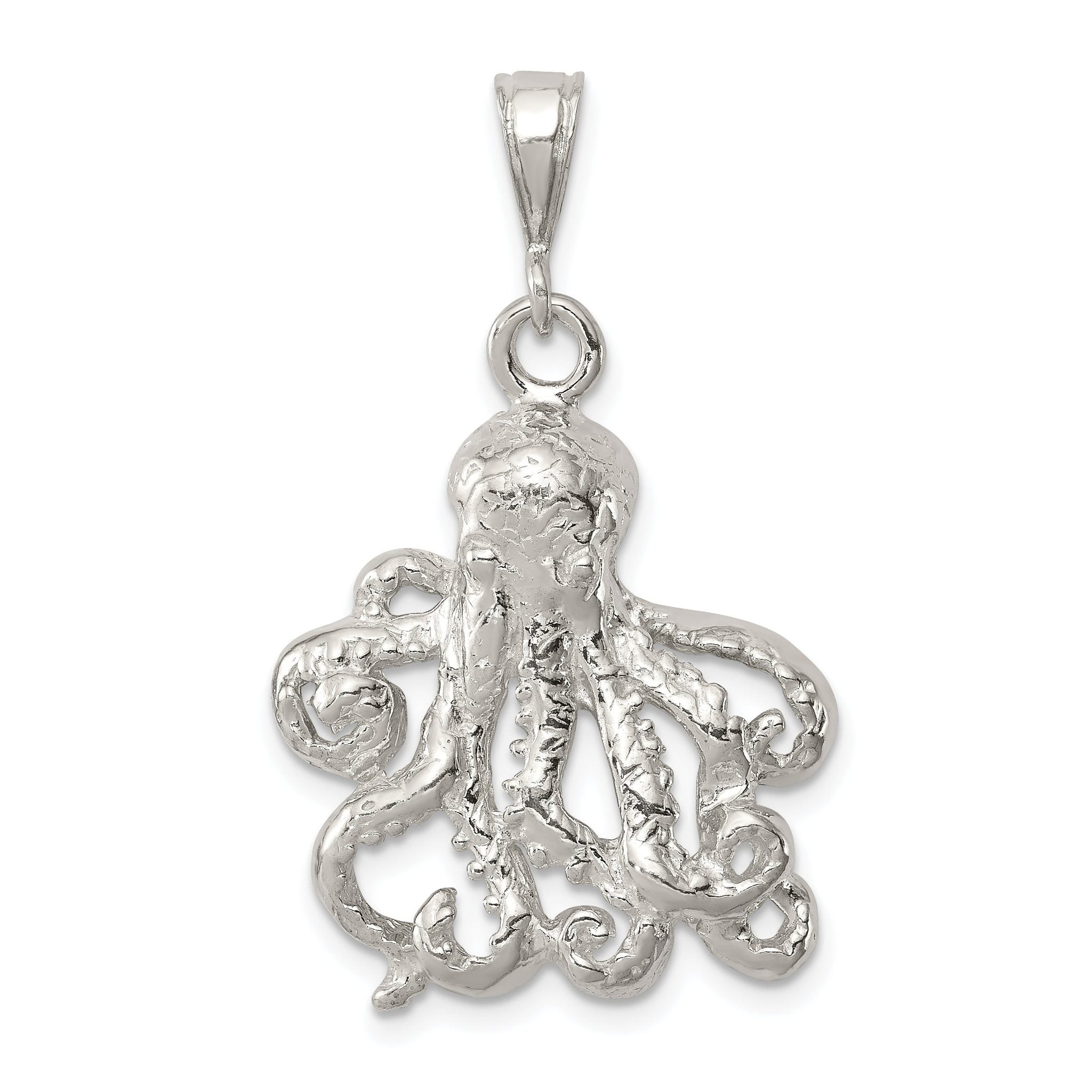 Sophia Jewelers Polished 925 Sterling Silver Octopus Charm with Anti-Tarnish Finish for Men