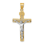 14K Two-Tone Gold Cross Pendant with Diamond-Cut Lattice Crucifix Polished Finish
