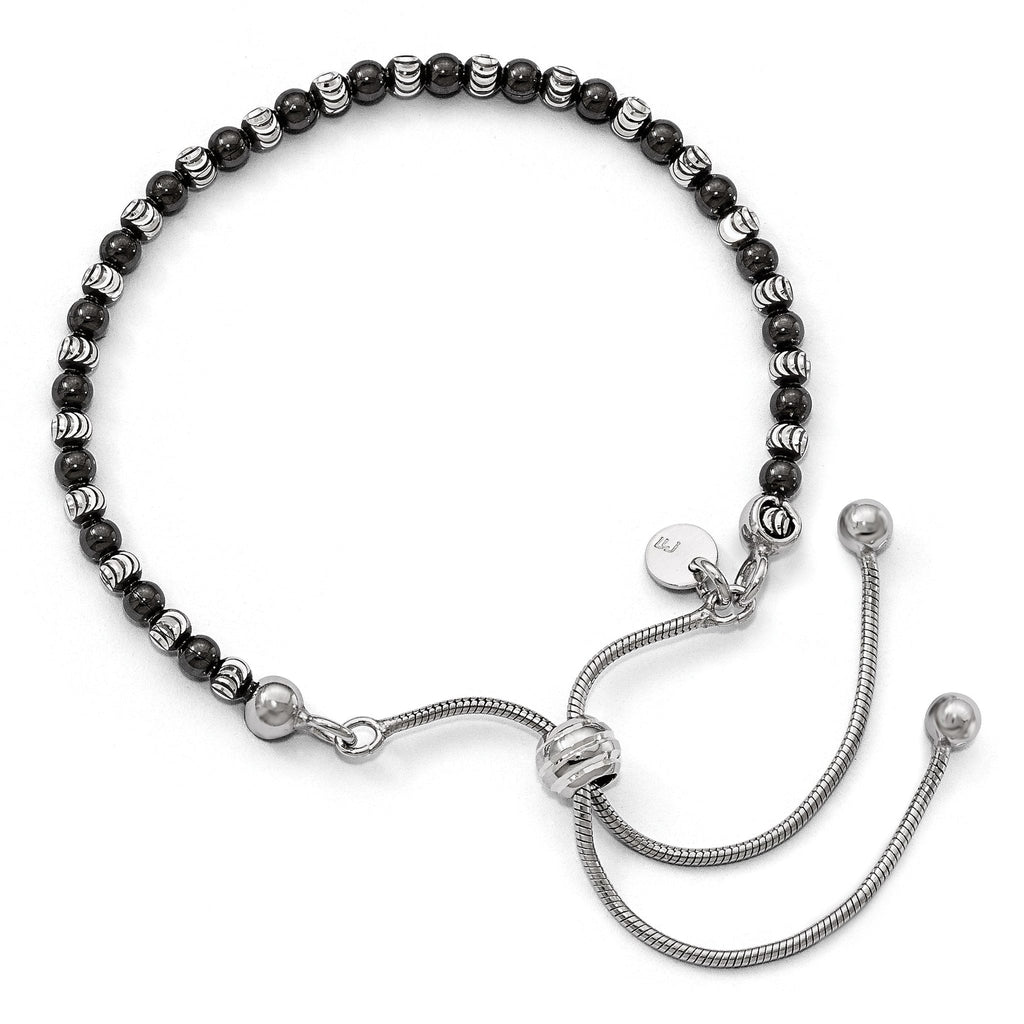 Adjustable Sterling Silver Ruthenium-Plated Diamond-Cut Bracelet by Sophia Jewelers