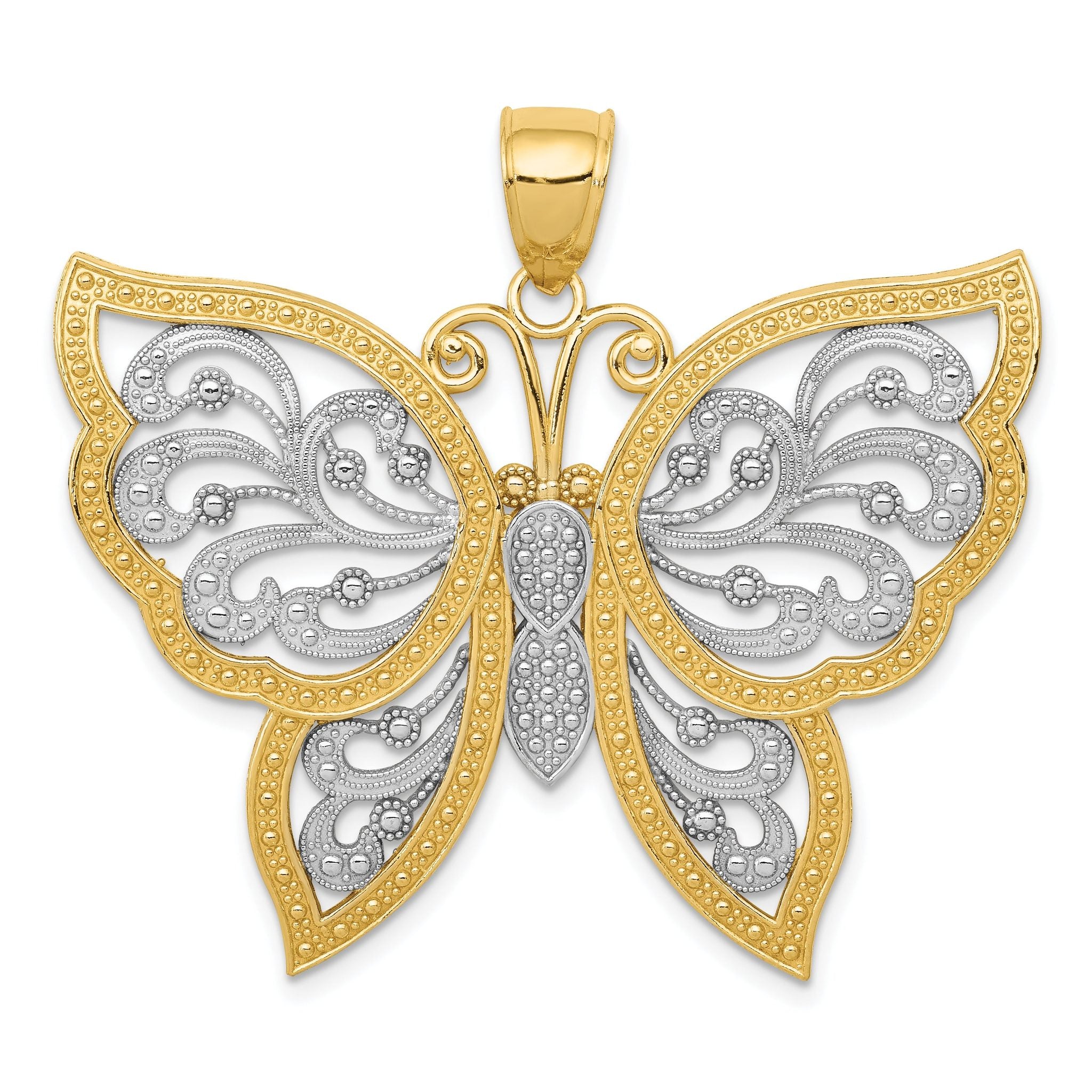 14K Gold Diamond-Cut Butterfly Pendant with Rhodium Accents Polished Finish Main image