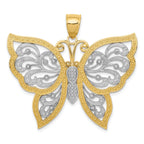 14K Gold Diamond-Cut Butterfly Pendant with Rhodium Accents Polished Finish
