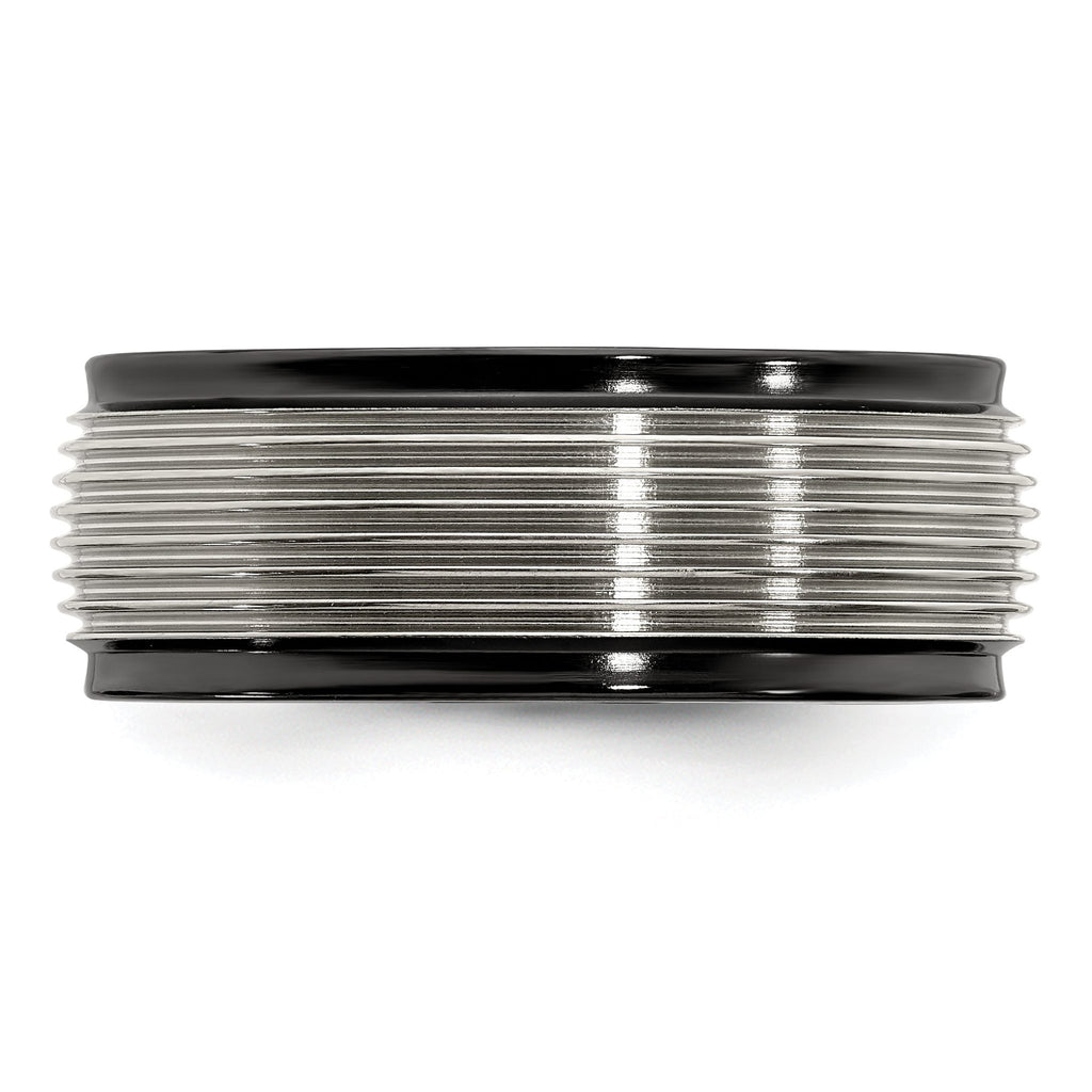 Titanium Wedding Band with Grooved Step Edge Polished Finish