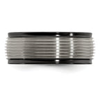 Titanium Wedding Band with Grooved Step Edge Polished Finish