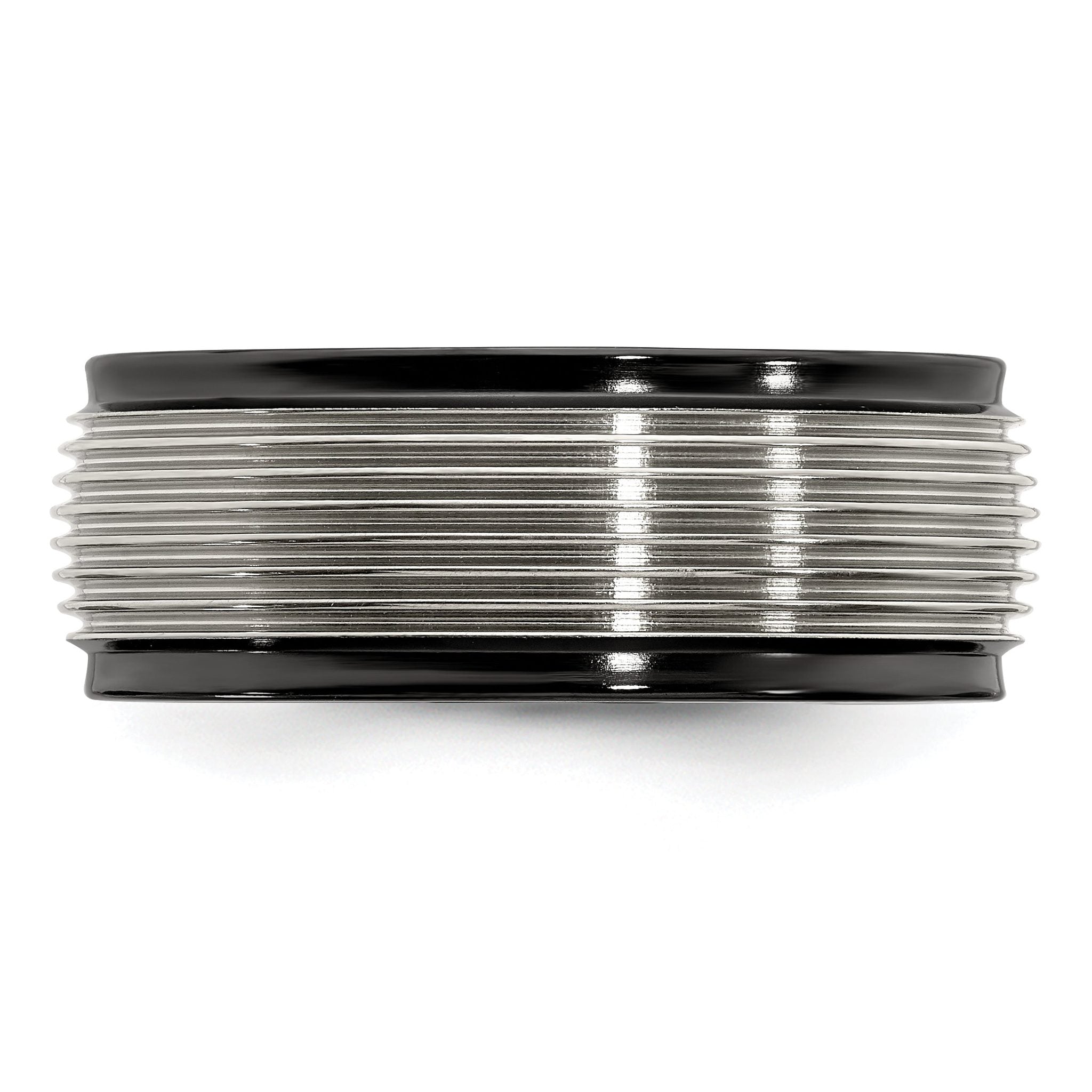 Titanium Wedding Band with Grooved Step Edge Polished Finish