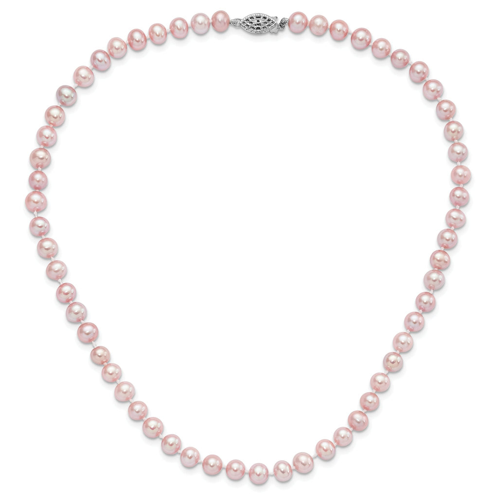 Sterling Silver Rhodium-plated 6-7mm Purple Near-Round Freshwater Cultured Pearl 16 inch Necklace