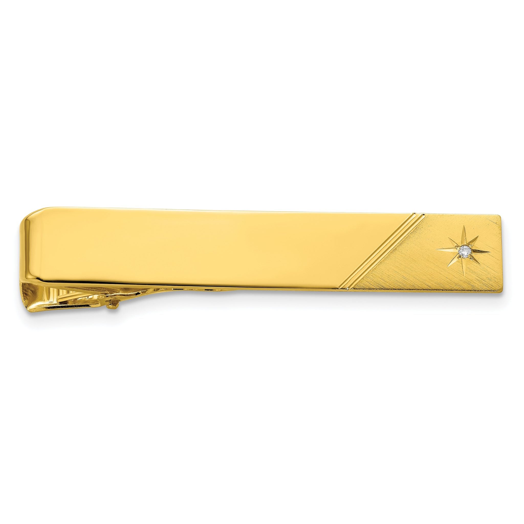 Kelly Waters Gold-plated .01 Ct. Diamond Polished and Satin Tie Bar Main image