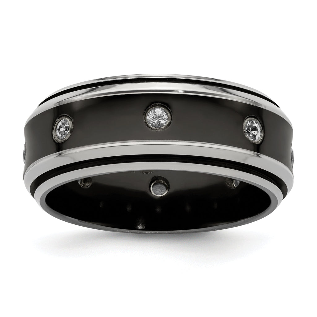 Edward Mirell Titanium Wedding Band with White Sapphire Bezel