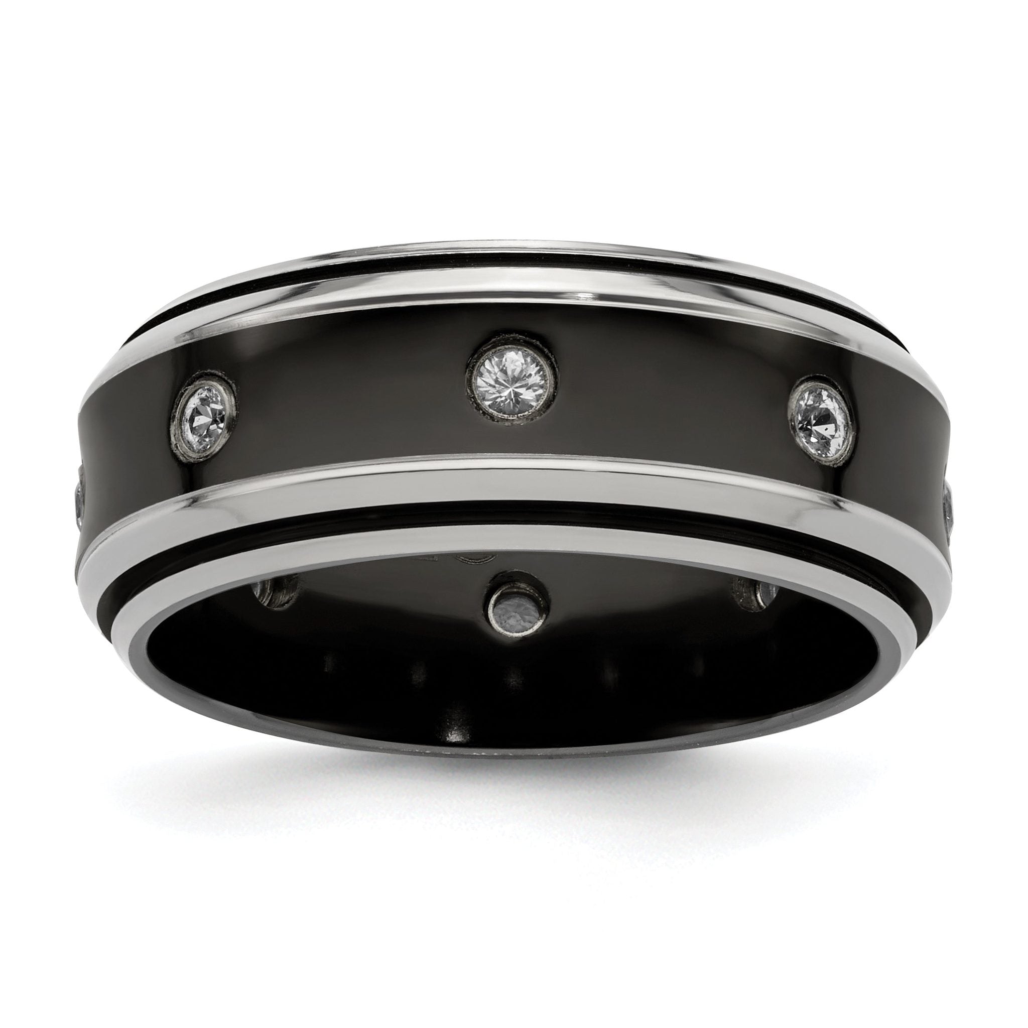 Edward Mirell Titanium Wedding Band with White Sapphire Bezel