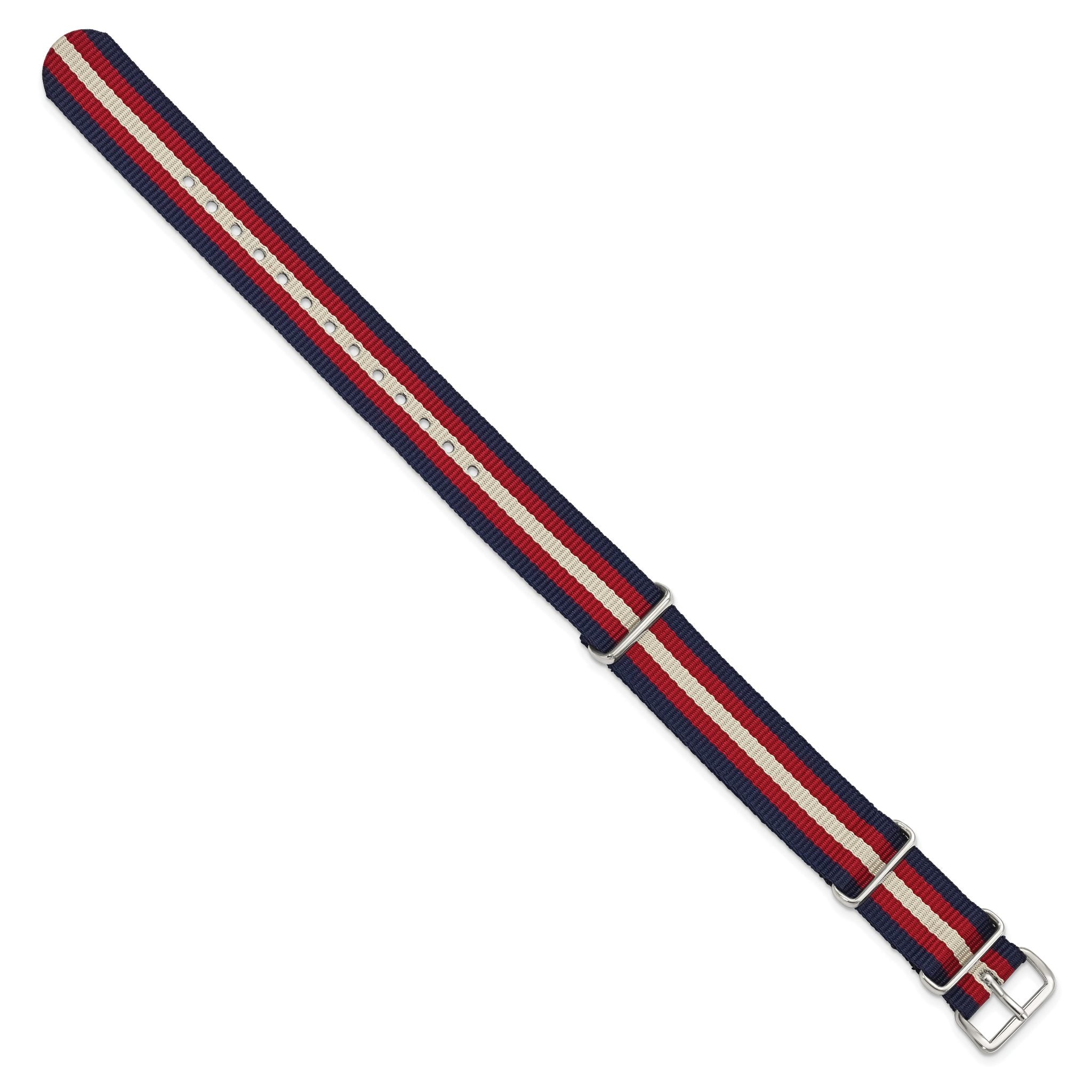 Striped Ballistic Nylon Watch Band in Navy, Red & Beige, 20mm