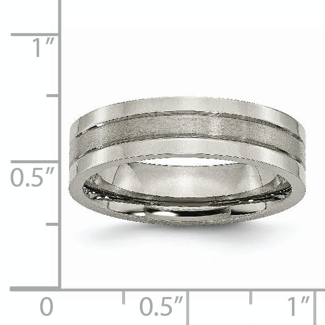 Grooved Comfort-Fit Wedding Band in Titanium, 6mm