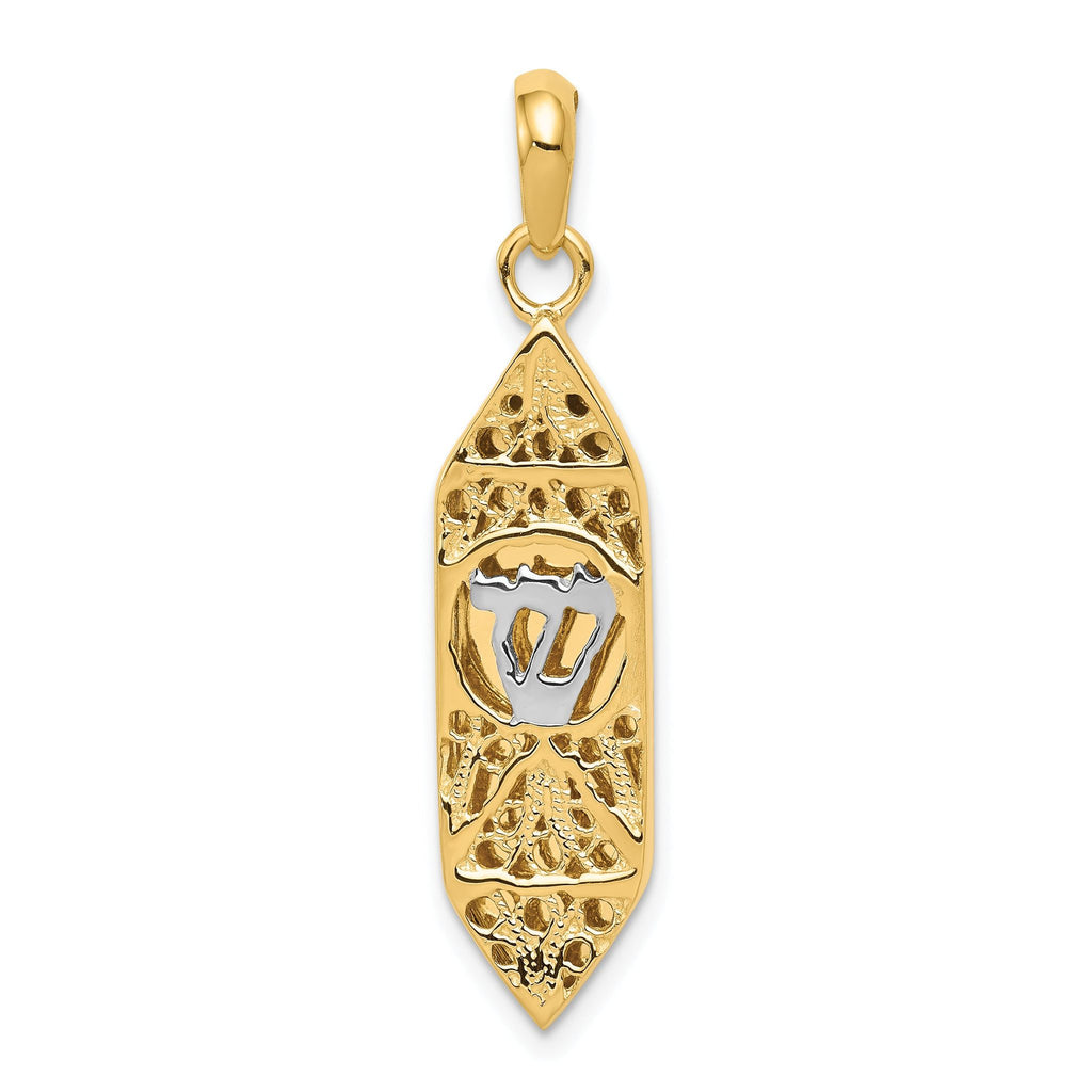 14K Gold Mezuzah Pendant with White Rhodium Accent Polished Finish