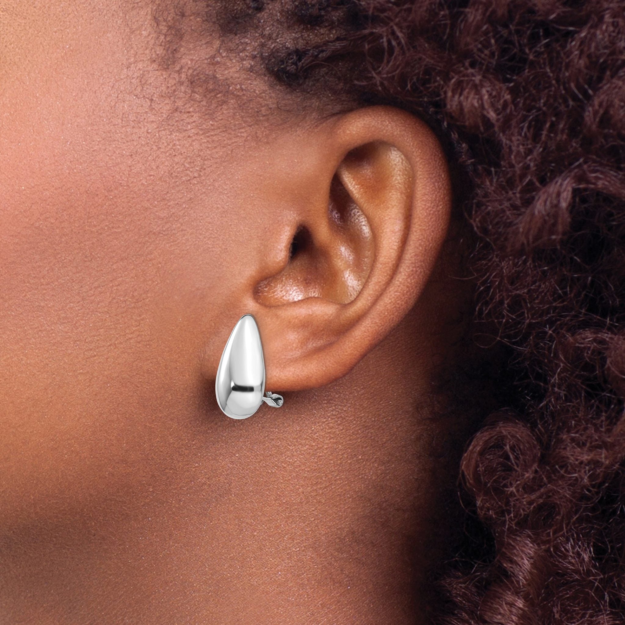 14k White Gold Tear Drop Omega Back Earrings