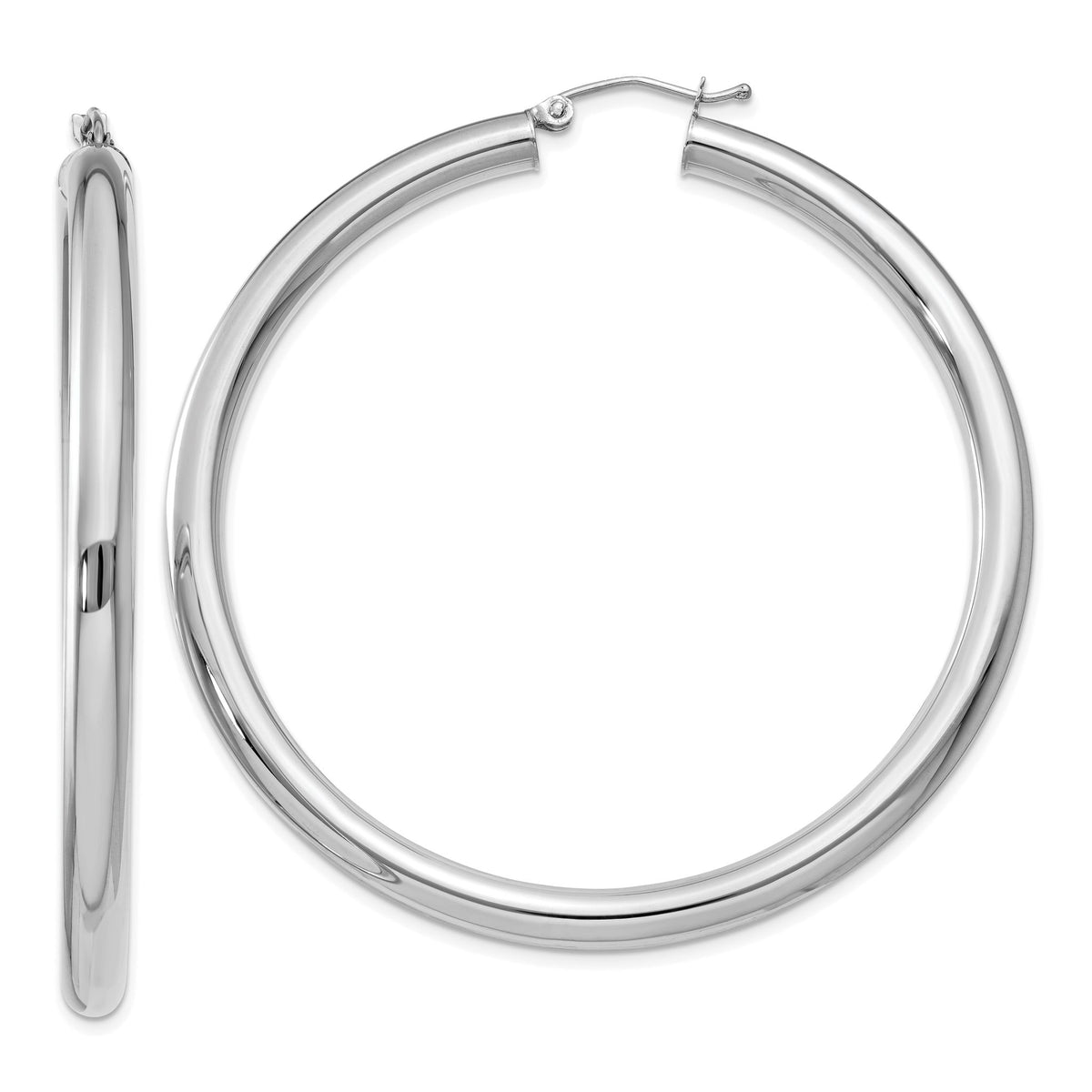 14K White Gold Polished 4mm Lightweight Tube Hoop Earrings Main image