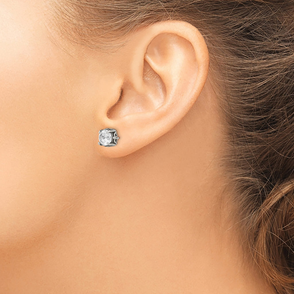 Stainless Steel Polished & Antiqued Cubic Zirconia Stud Earrings