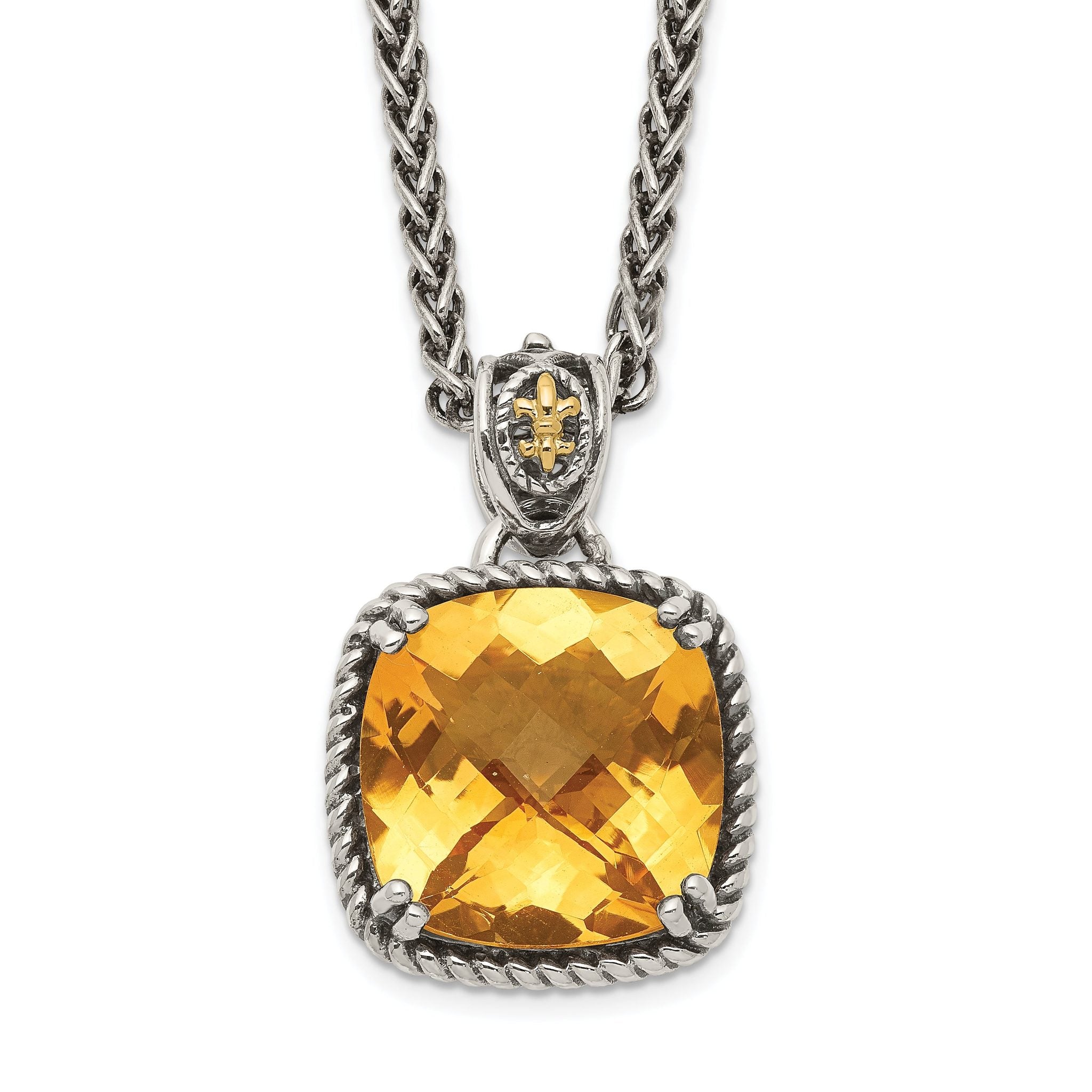 Shey Couture Sterling Silver with 14K Accent 18 Inch Antiqued Checkerboard Cushion Citrine Necklace Main image