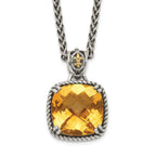 Shey Couture Sterling Silver with 14K Accent 18 Inch Antiqued Checkerboard Cushion Citrine Necklace